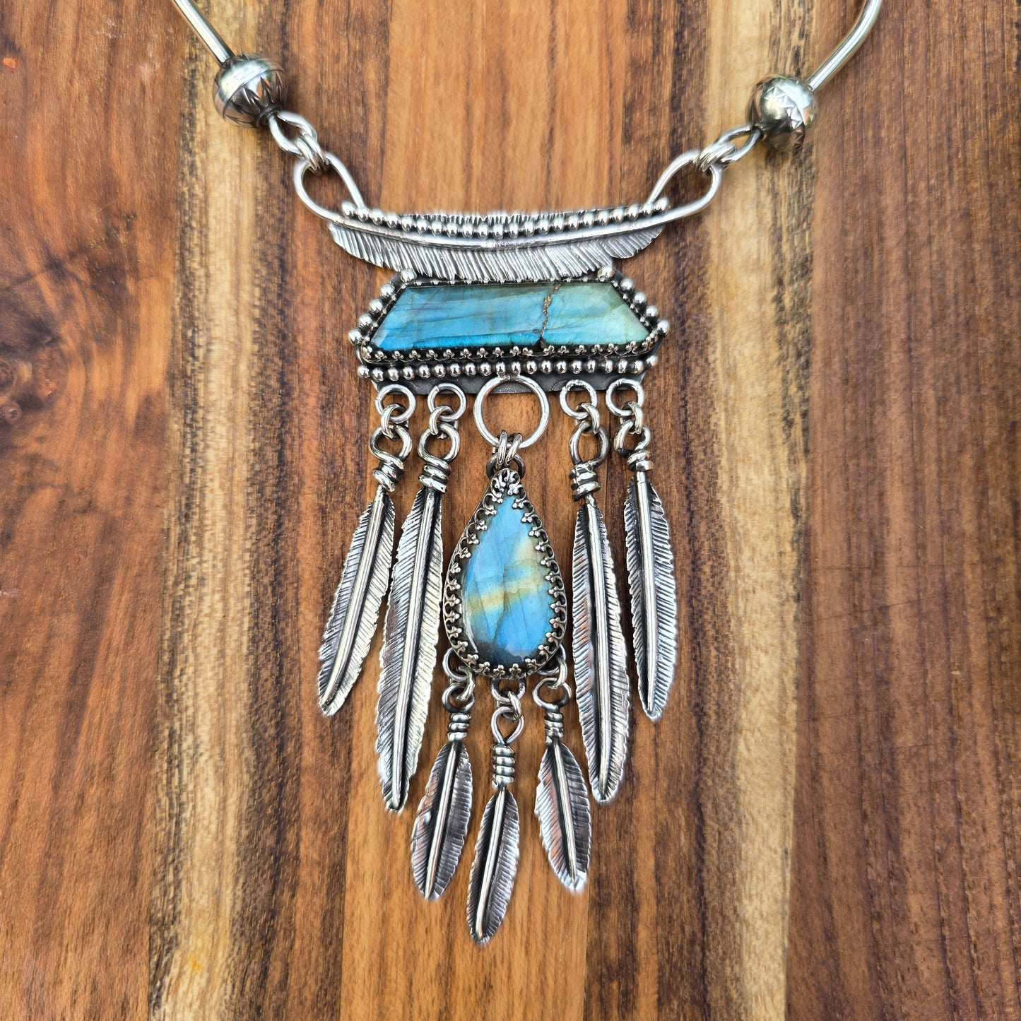 Kintsugi Labradorite and Feather Necklace