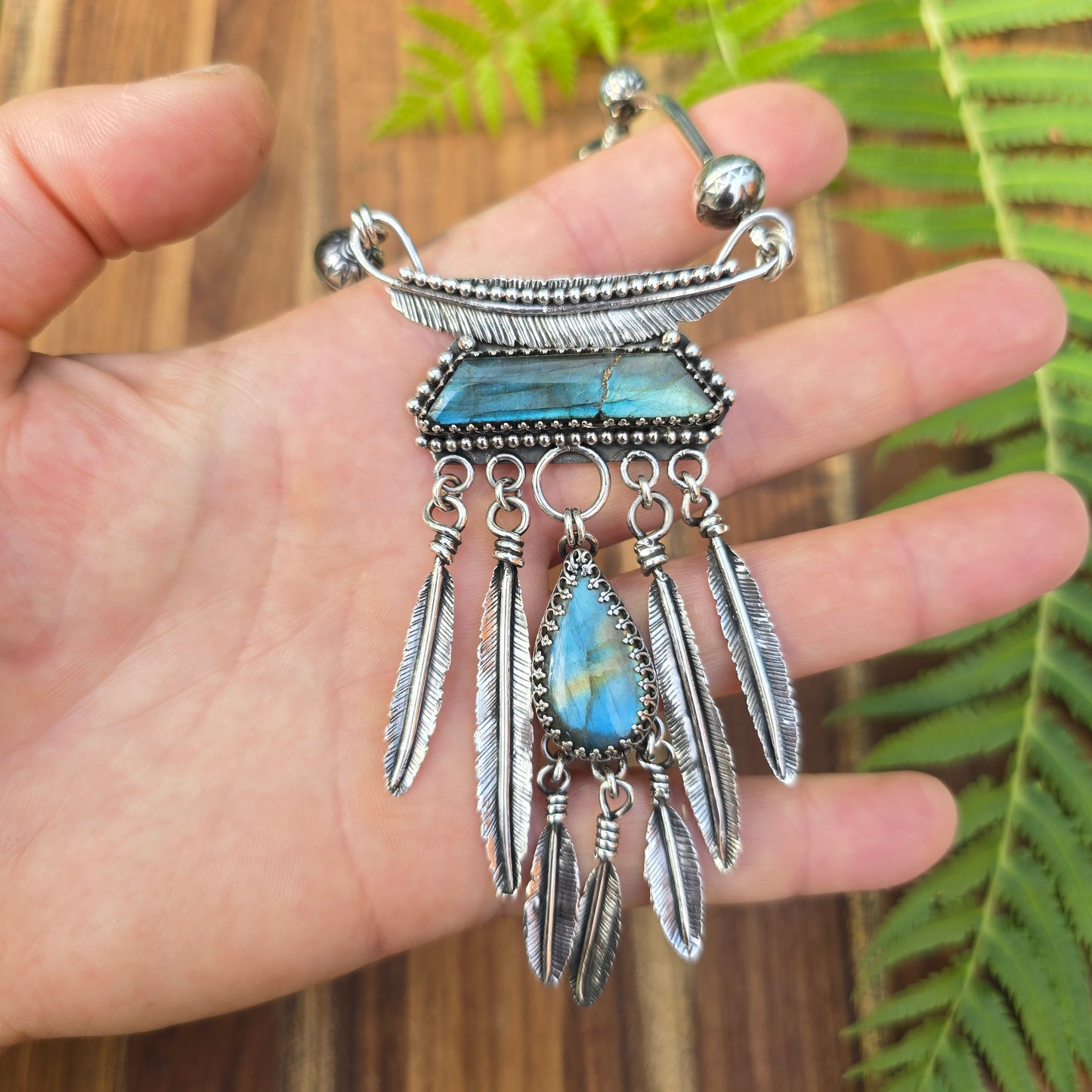 Kintsugi Labradorite and Feather Necklace