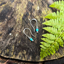 Load image into Gallery viewer, Sterling silver turquoise threader earrings handcrafted in the Adirondacks by artisan Emily Dicob of Sterling Roots.
