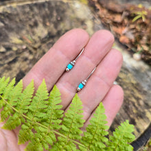 Load image into Gallery viewer, Sterling Roots turquoise threader earrings in sterling silver, handmade in Northern New York.
