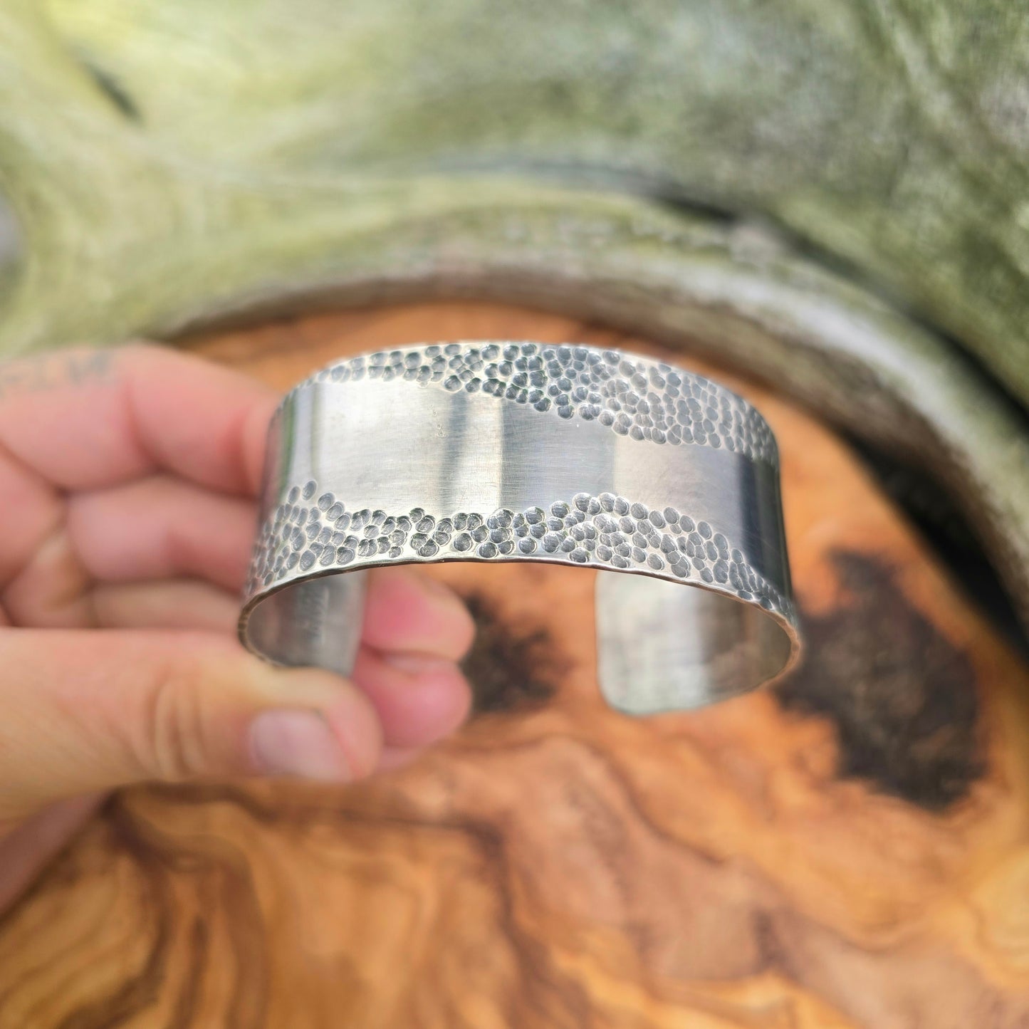 Heavy Wide Dapped Men's Sterling Silver Statement Cuff