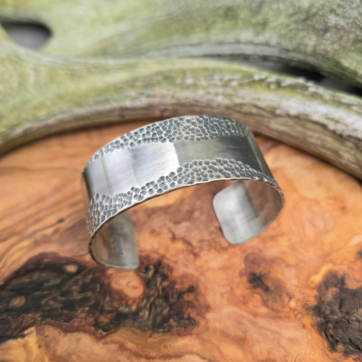 Heavy Wide Dapped Men's Sterling Silver Statement Cuff