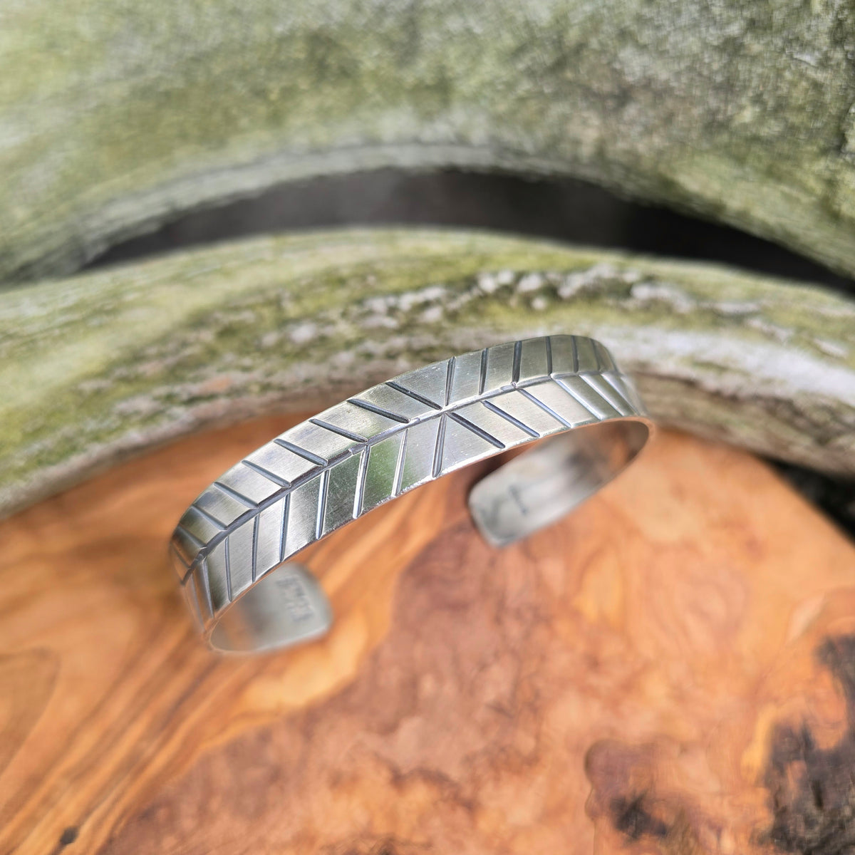 Men’s Geometric Hand-Stamped Sterling Silver Cuff