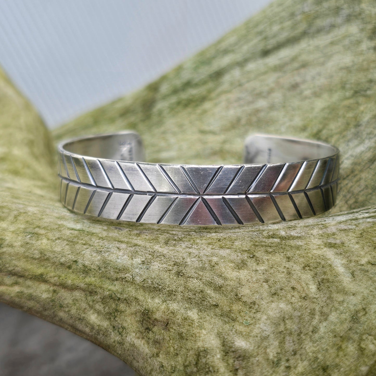Men’s Geometric Hand-Stamped Sterling Silver Cuff