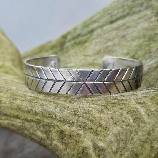 Men’s Geometric Hand-Stamped Sterling Silver Cuff