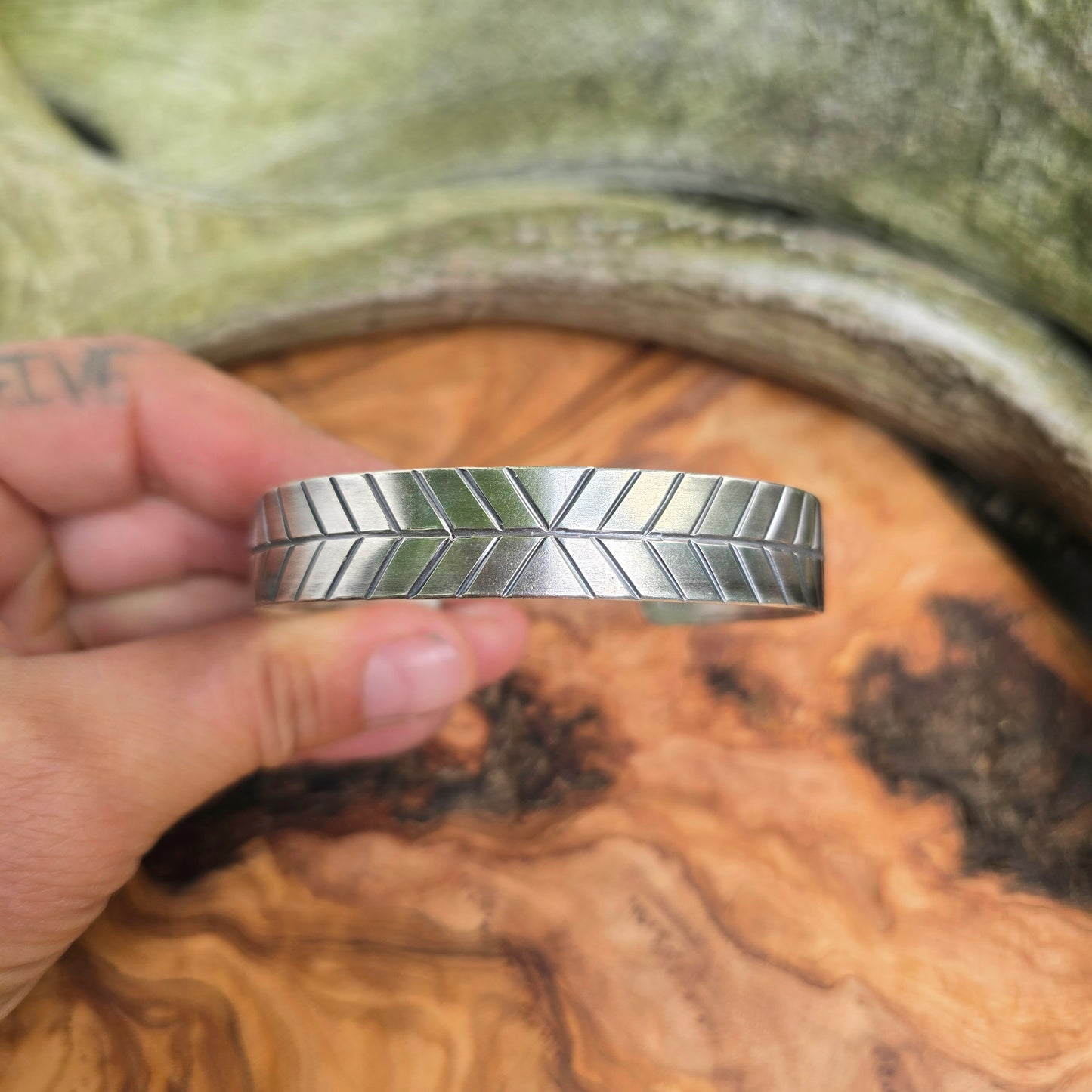 Men’s Geometric Hand-Stamped Sterling Silver Cuff