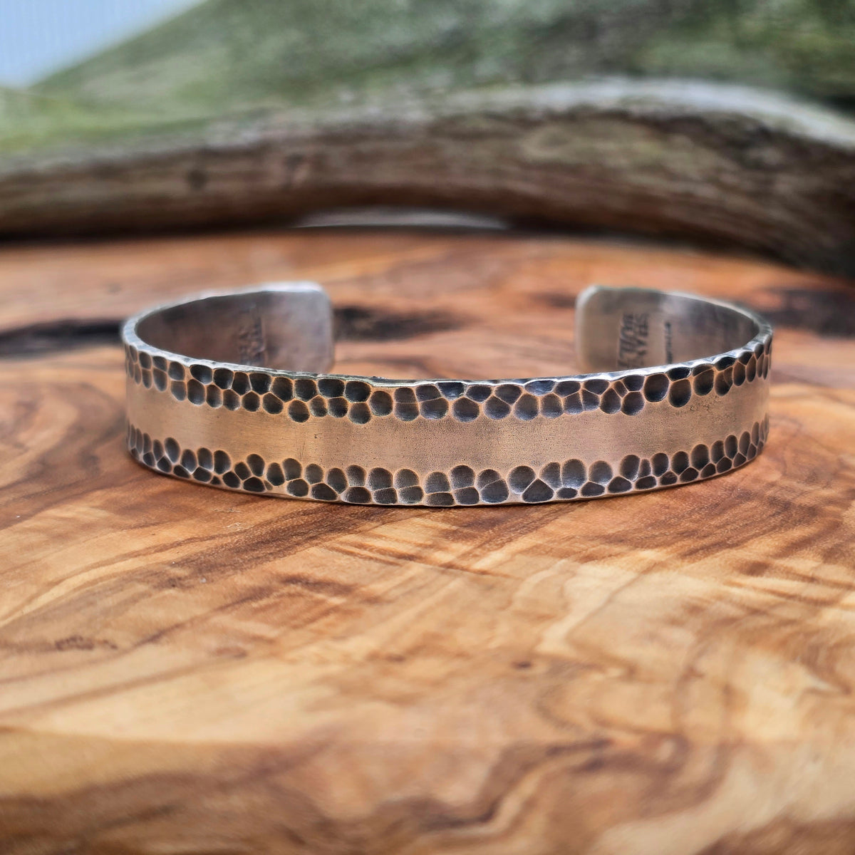 Heavy-Duty Dapped Men’s Sterling Silver Cuff Bracelet