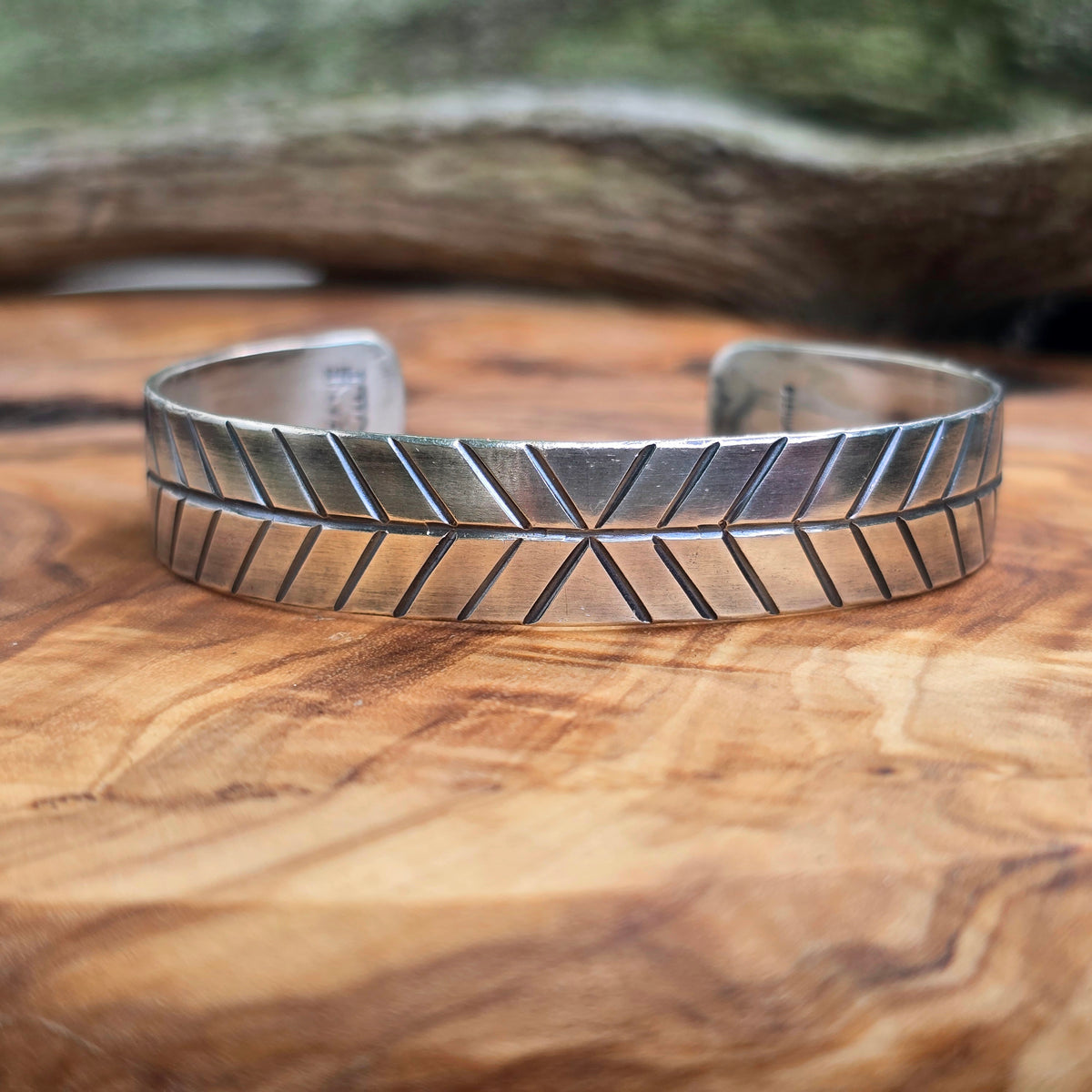 Men’s Geometric Hand-Stamped Sterling Silver Cuff
