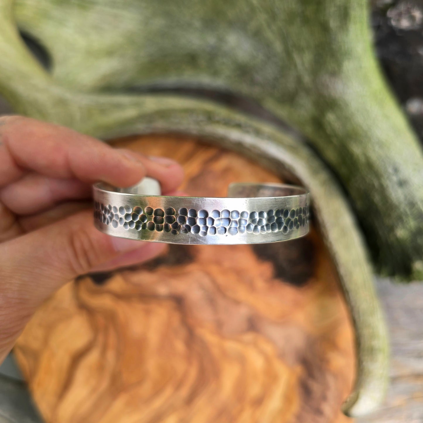 Men’s Center Dapped Sterling Silver Cuff Bracelet