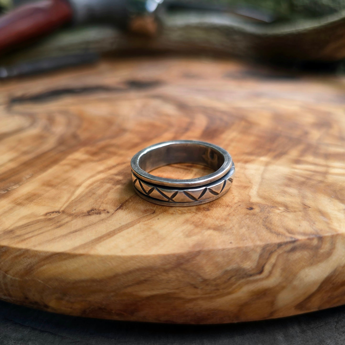 Men’s Heavy Chevron Hand-Forged Sterling Silver Spinner Ring