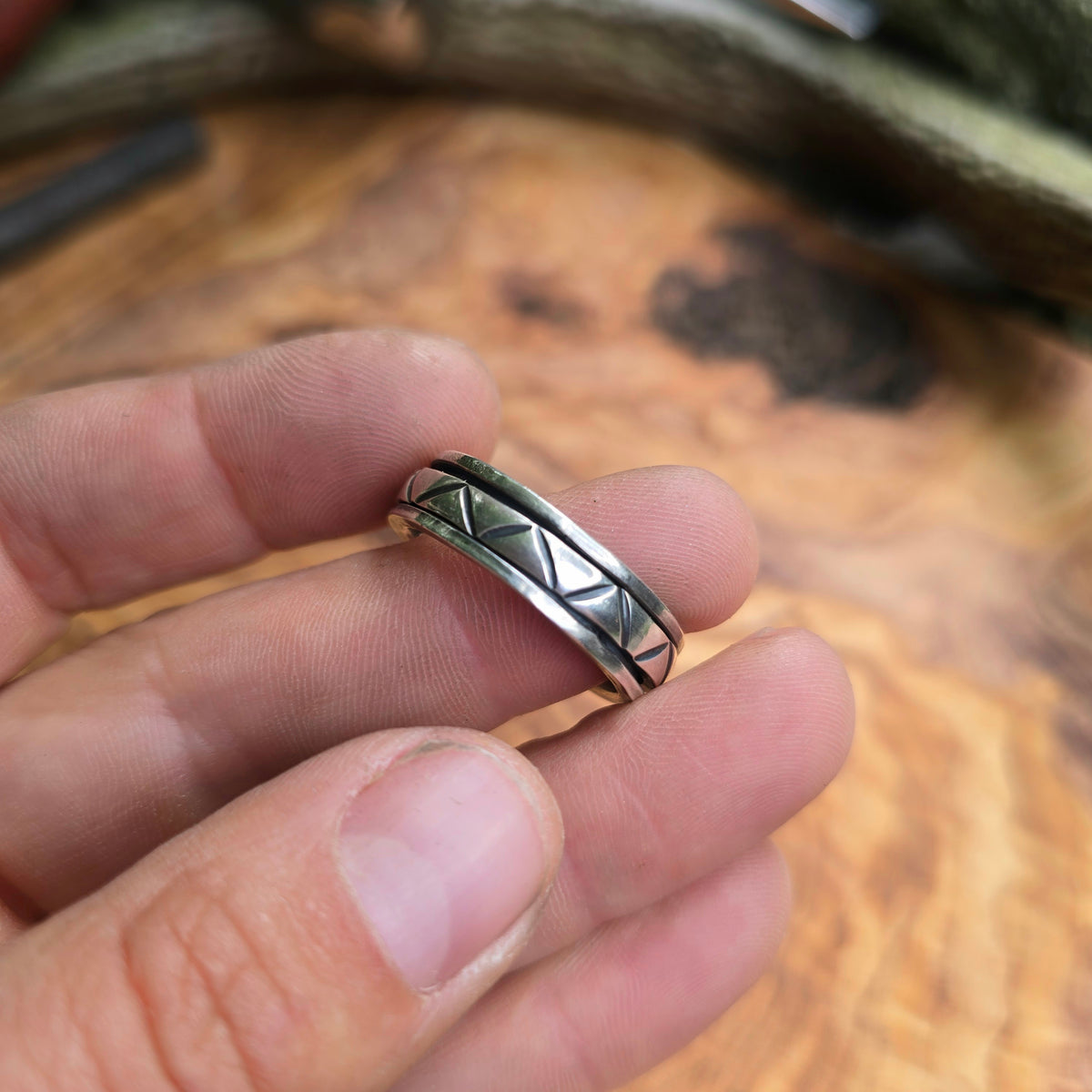 Men’s Heavy Chevron Hand-Forged Sterling Silver Spinner Ring