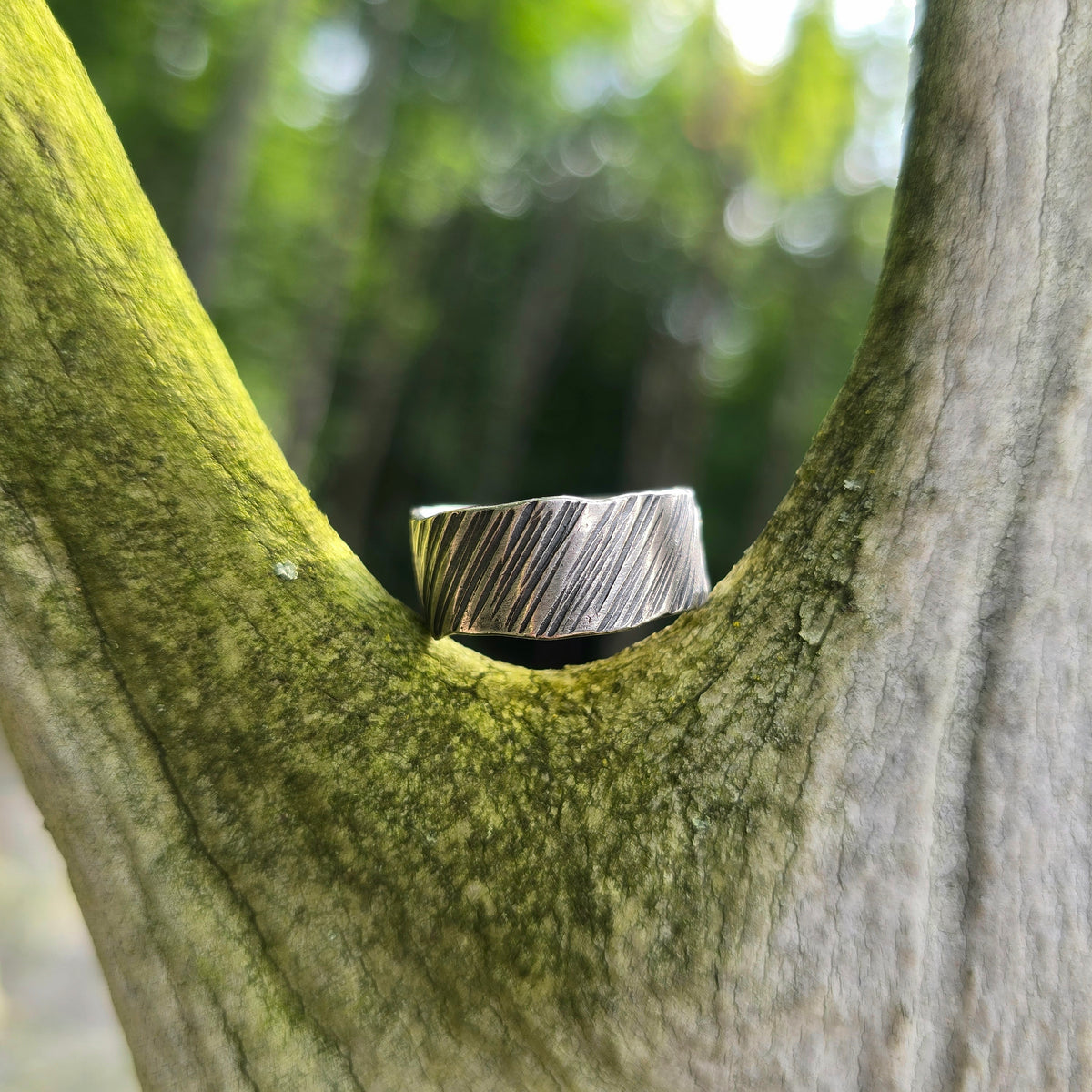 Men’s Striated Wide Band Hand-Forged Sterling Silver Ring