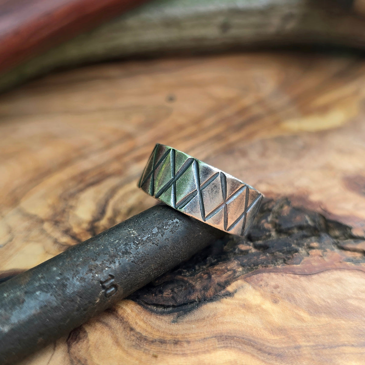 Heavy-Duty Men’s Chevron Tapered Hand-Forged Sterling Silver Ring