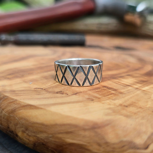 Heavy-Duty Men’s Chevron Tapered Hand-Forged Sterling Silver Ring