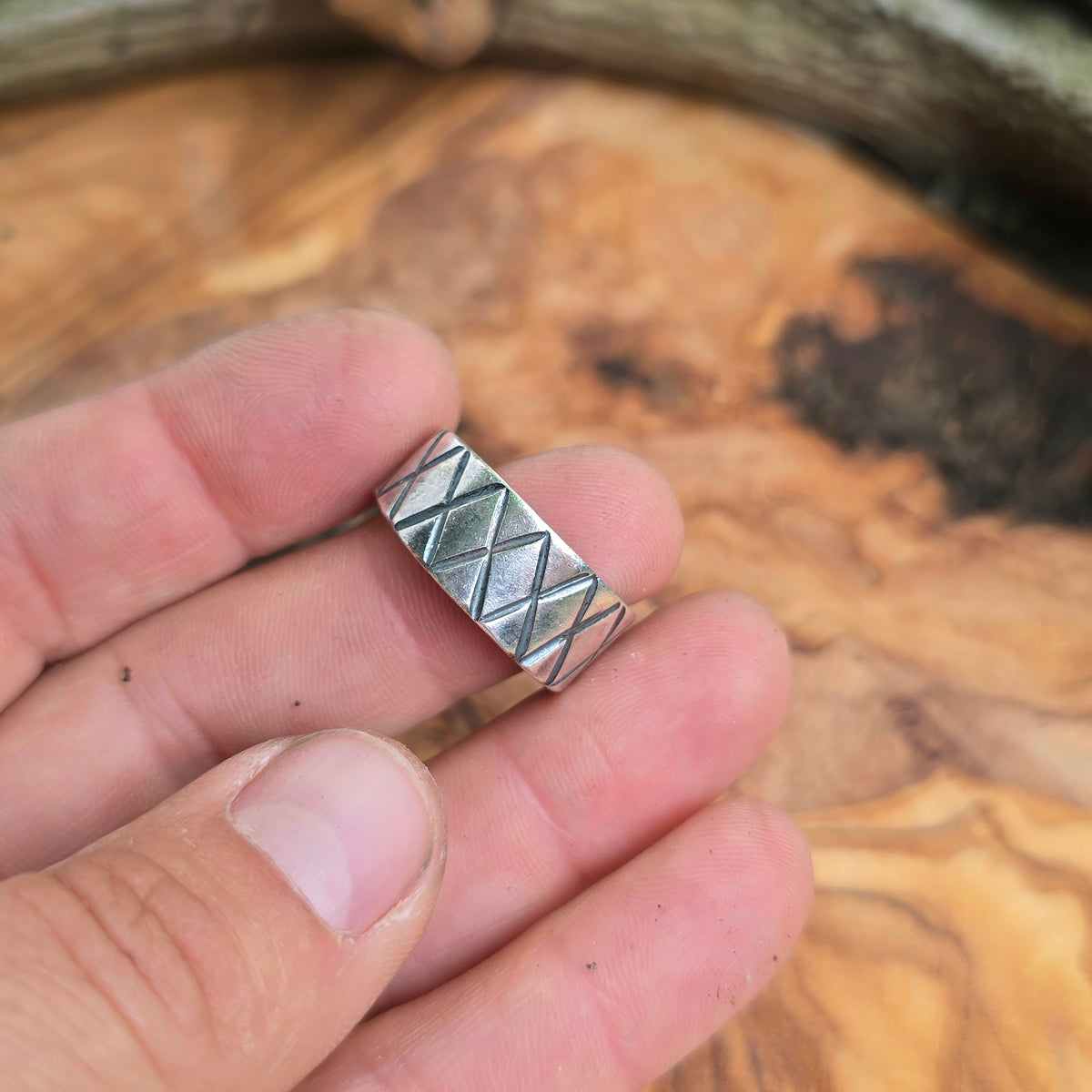 Heavy-Duty Men’s Chevron Tapered Hand-Forged Sterling Silver Ring