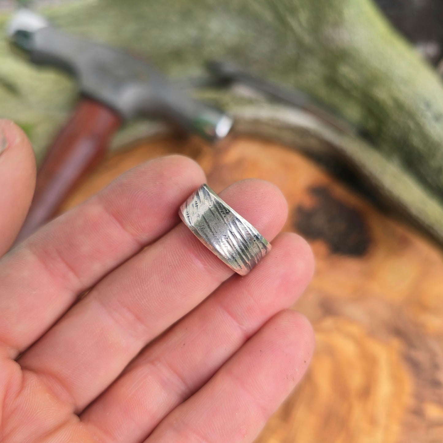 Men’s Textured Wide Band Hand-Forged Sterling Silver Ring