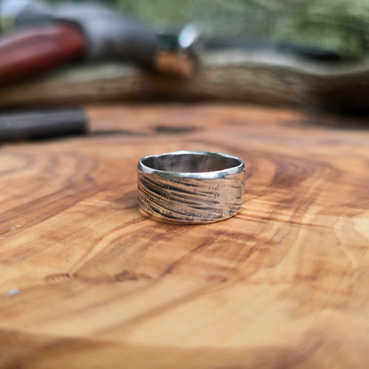 Men’s Textured Wide Band Hand-Forged Sterling Silver Ring