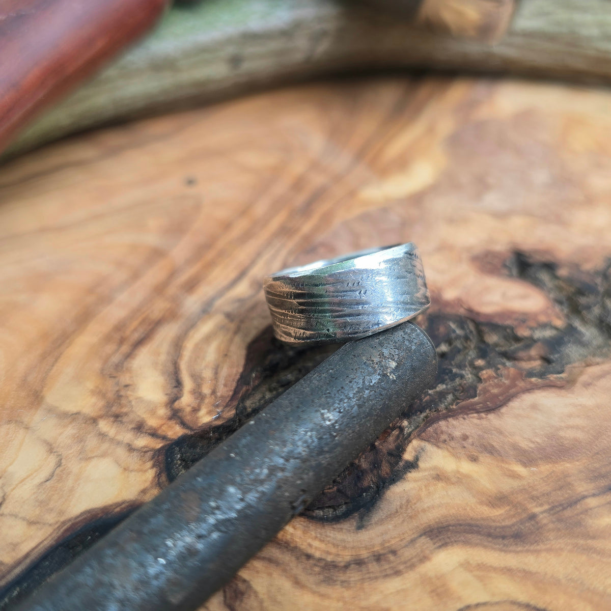 Men’s Textured Wide Band Hand-Forged Sterling Silver Ring