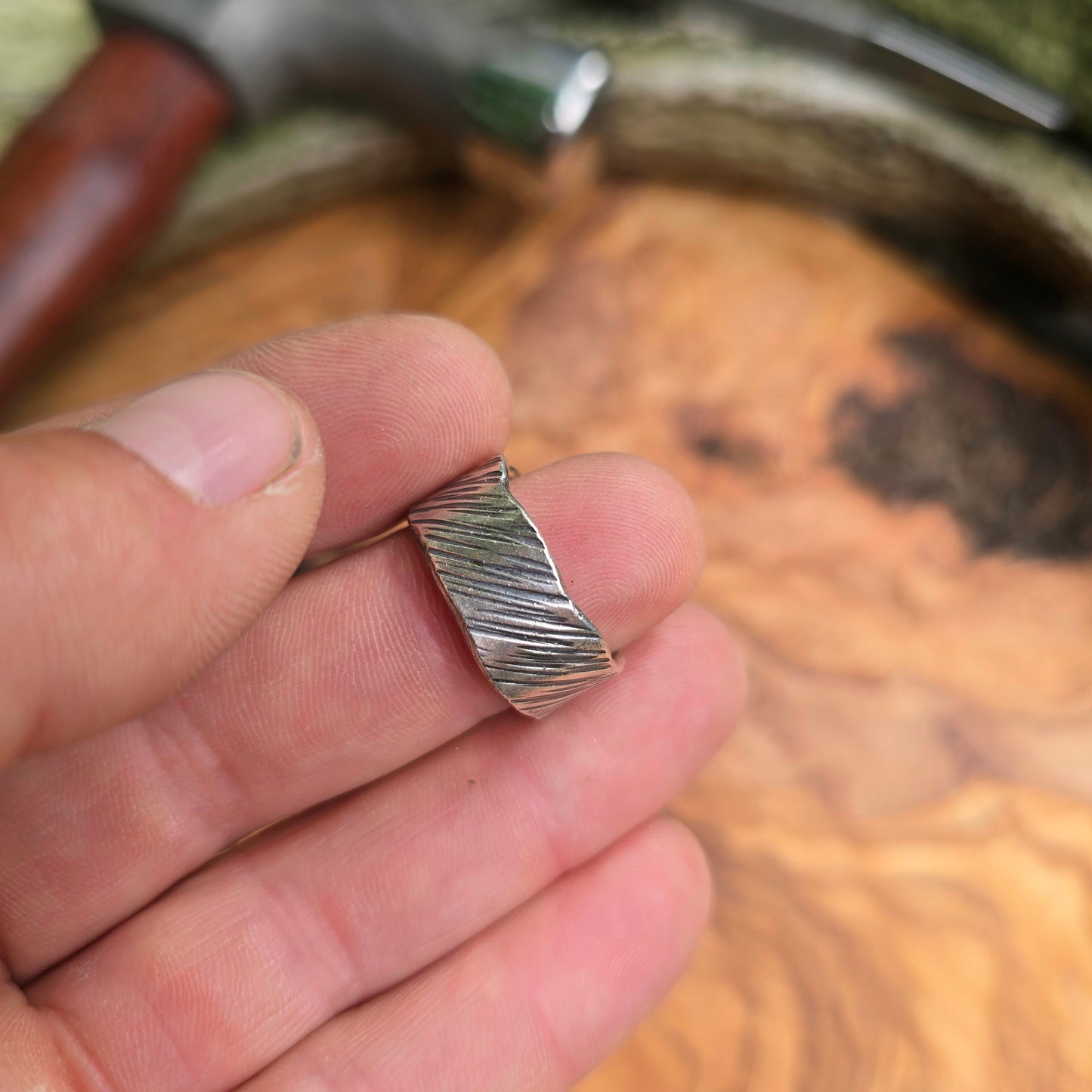 Men’s Striated Wide Band Hand-Forged Sterling Silver Ring