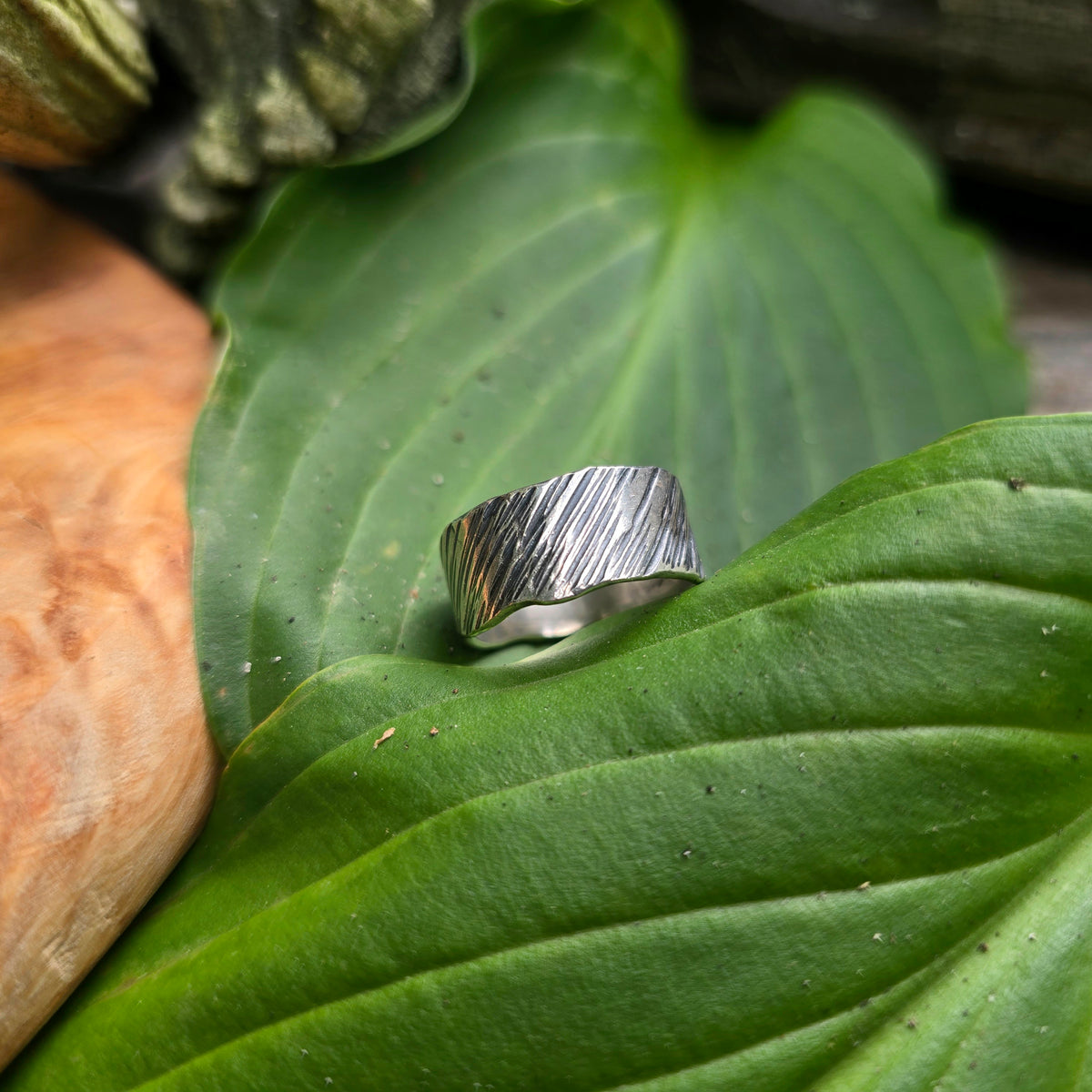 Men’s Striated Wide Band Hand-Forged Sterling Silver Ring