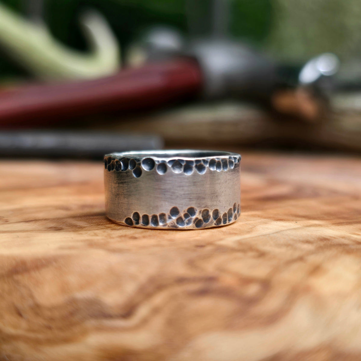 Heavy-Duty Men’s Dapped Hand-Forged Sterling Silver Ring