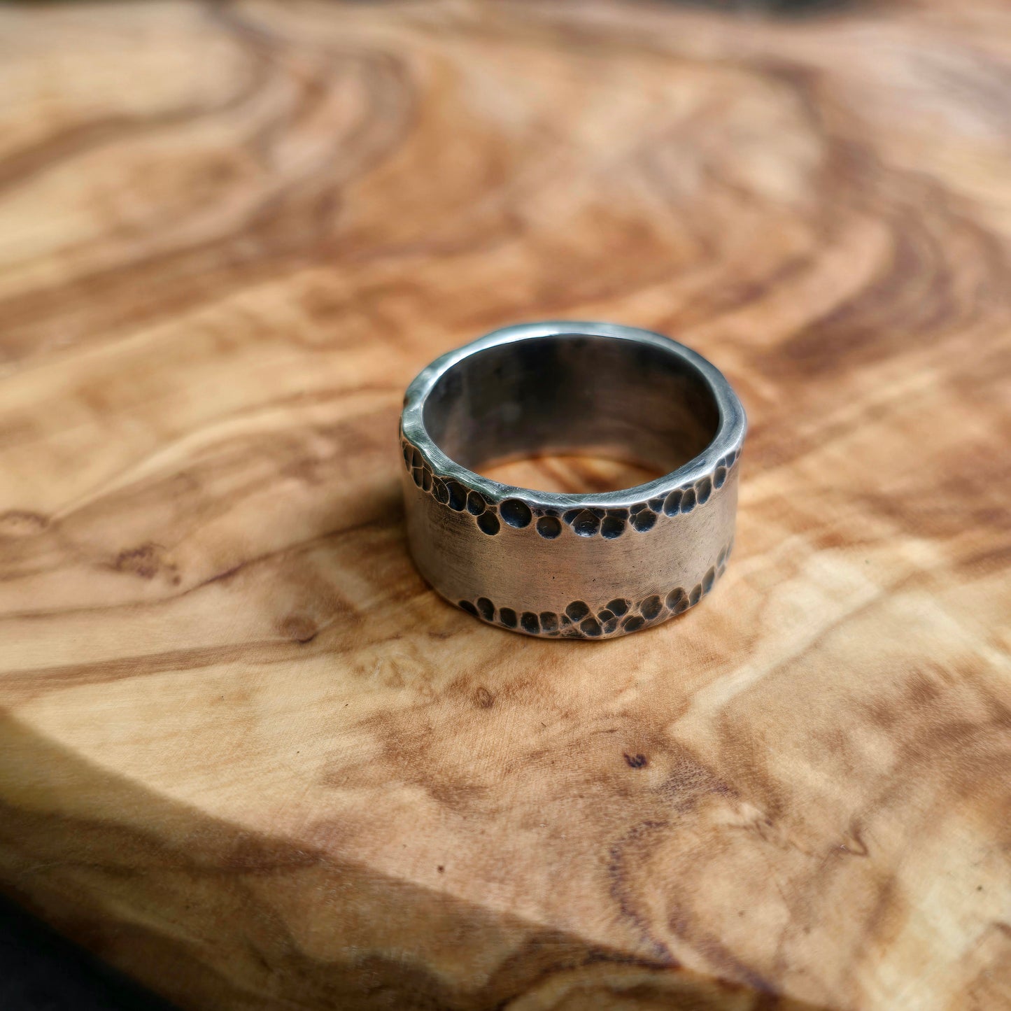Heavy-Duty Men’s Dapped Hand-Forged Sterling Silver Ring