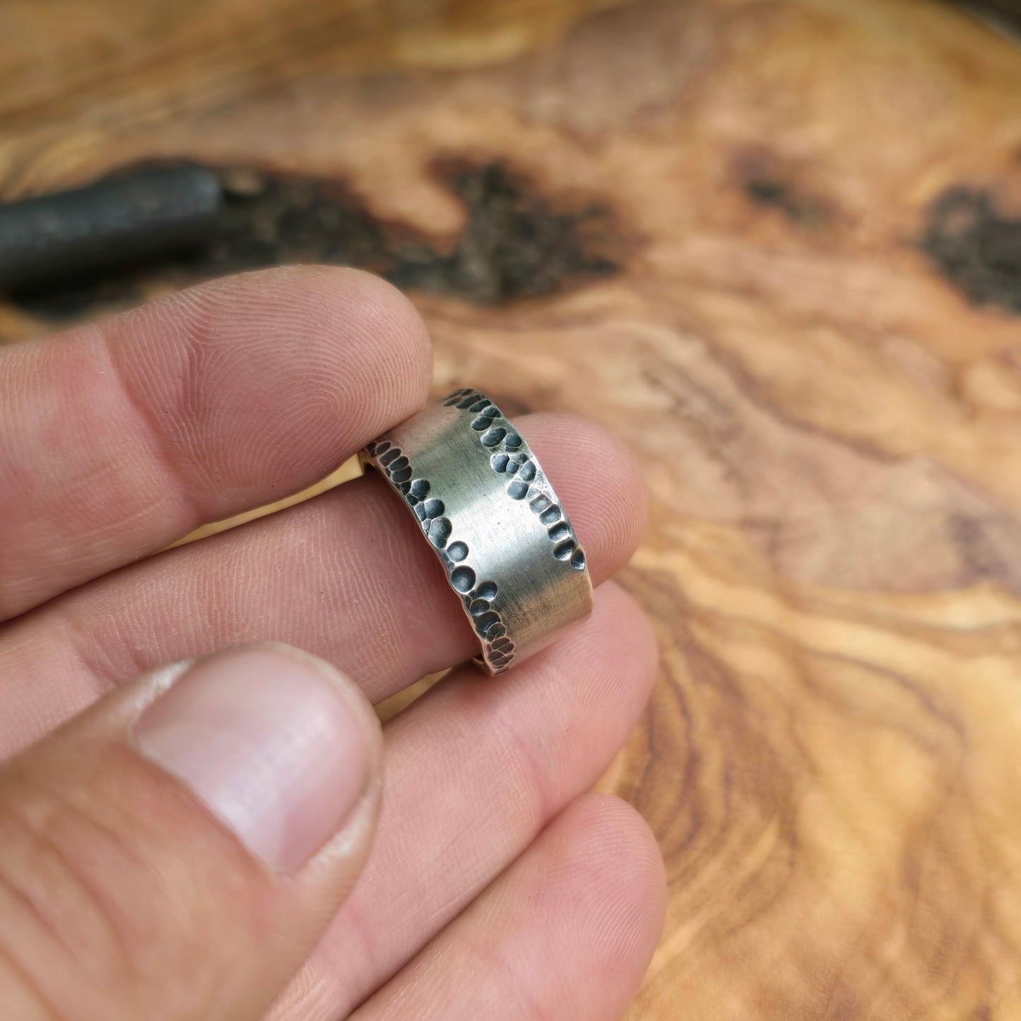 Heavy-Duty Men’s Dapped Hand-Forged Sterling Silver Ring