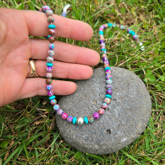 Sea Sediment Jasper & Turquoise Beaded Necklace