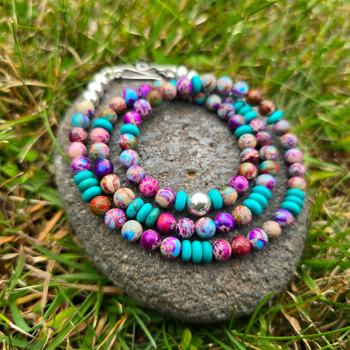 Sea Sediment Jasper & Turquoise Beaded Necklace