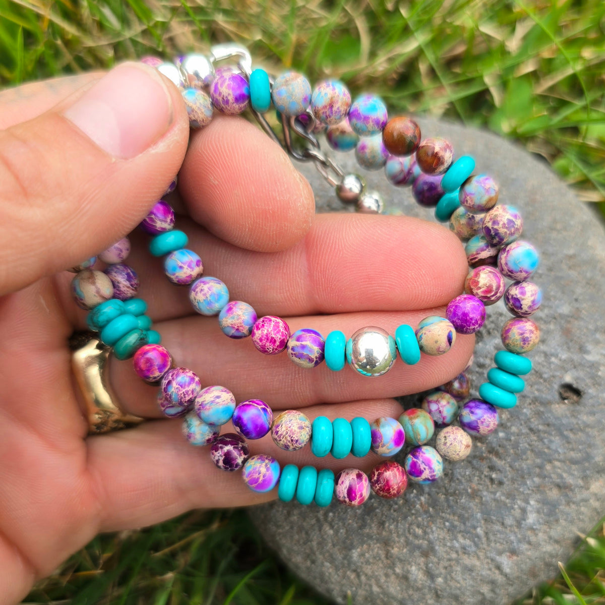 Sea Sediment Jasper & Turquoise Beaded Necklace