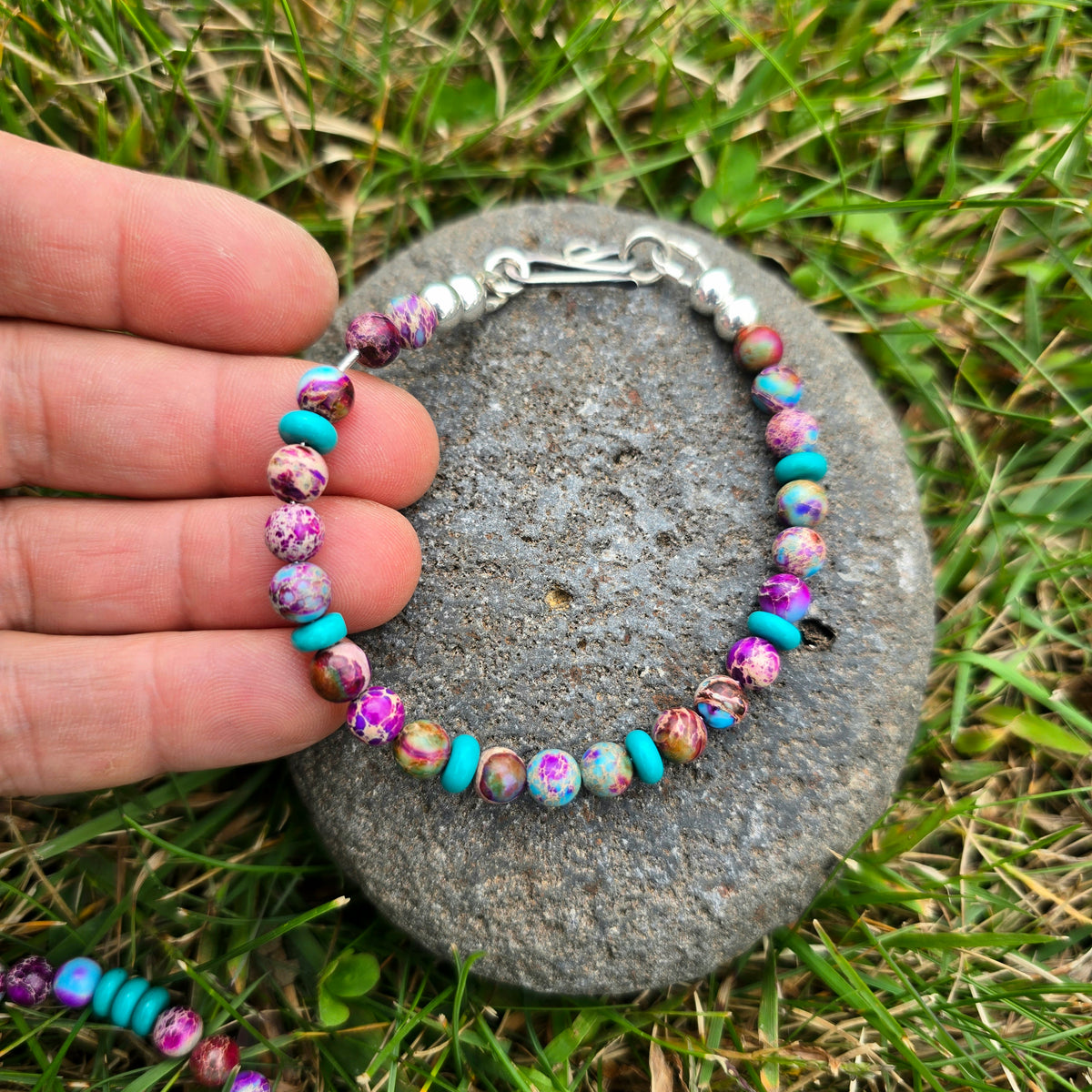 Sea Sediment Jasper & Turquoise Beaded Bracelet