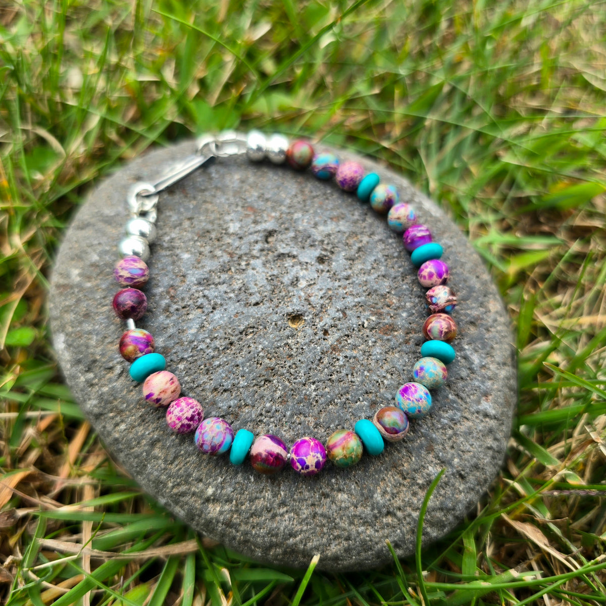 Sea Sediment Jasper & Turquoise Beaded Bracelet