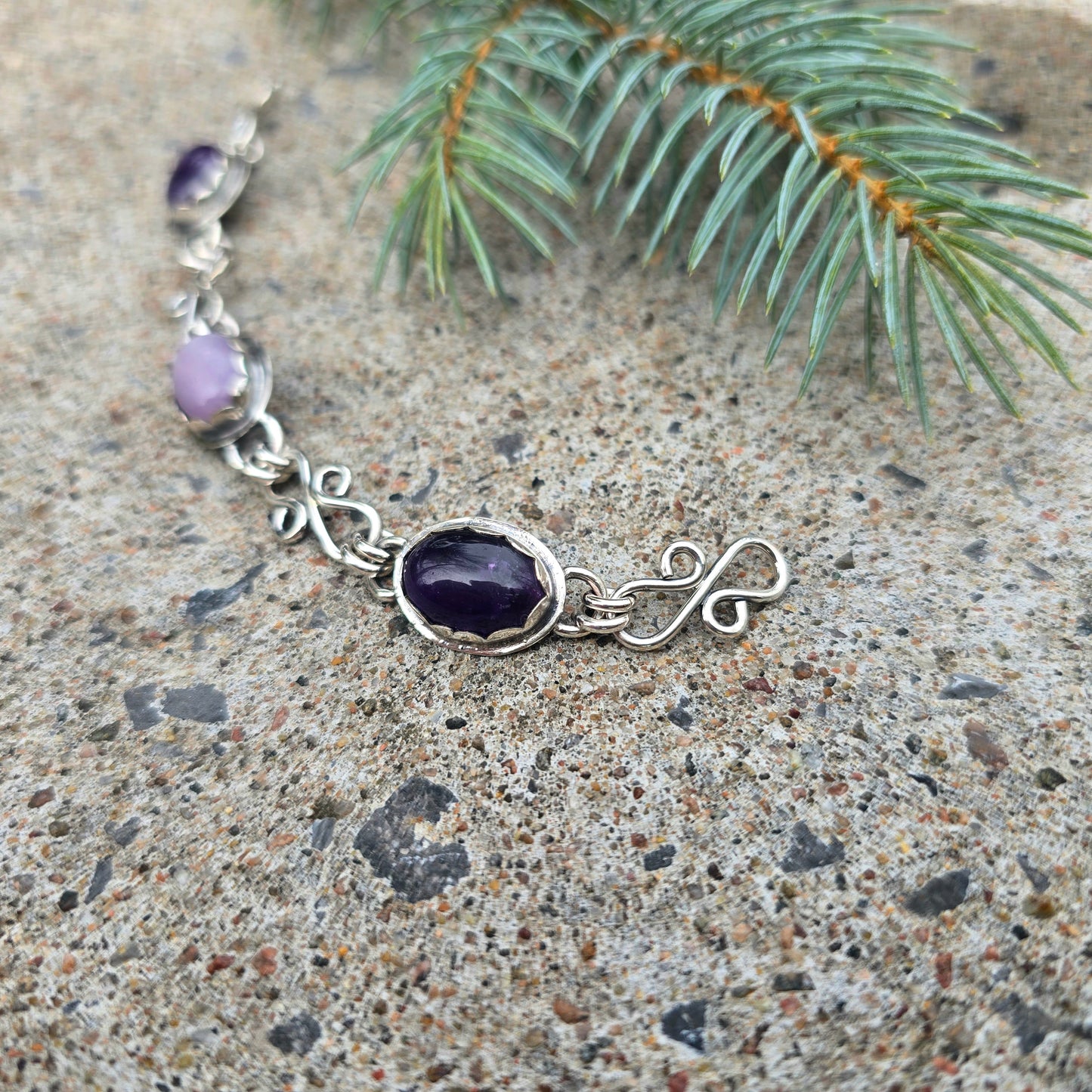 Kunzite & Amethyst Sterling Silver Chain Link Bracelet