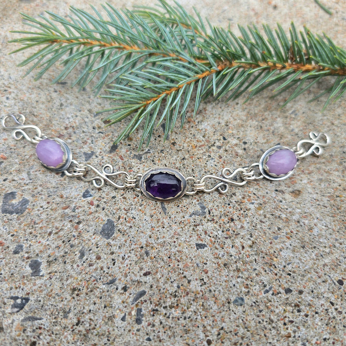 Amethyst & Kunzite Sterling Silver Chain Link Bracelet