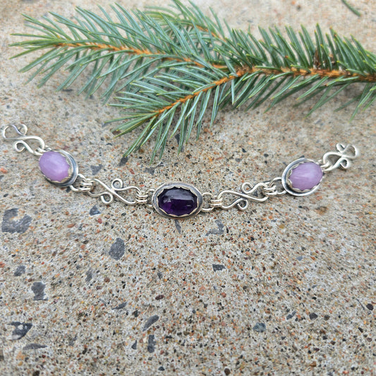 Amethyst & Kunzite Sterling Silver Chain Link Bracelet