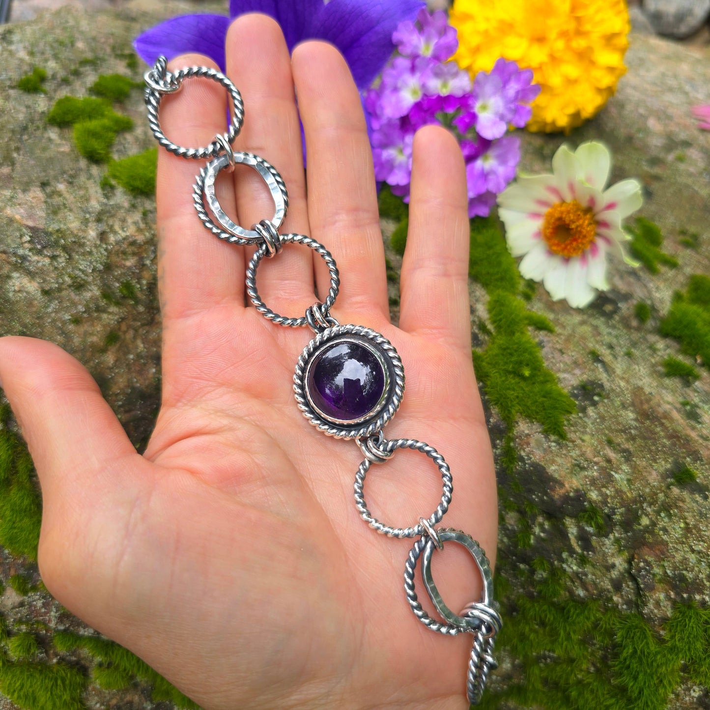 Heavy Twisted Hoop Amethyst Chain Link Bracelet