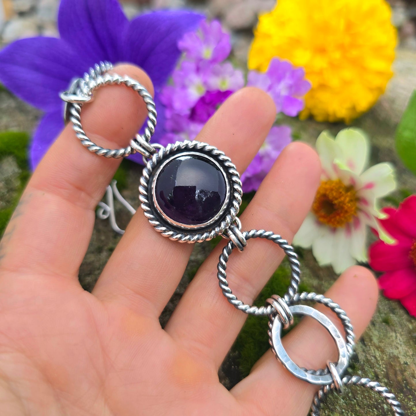Heavy Twisted Hoop Amethyst Chain Link Bracelet