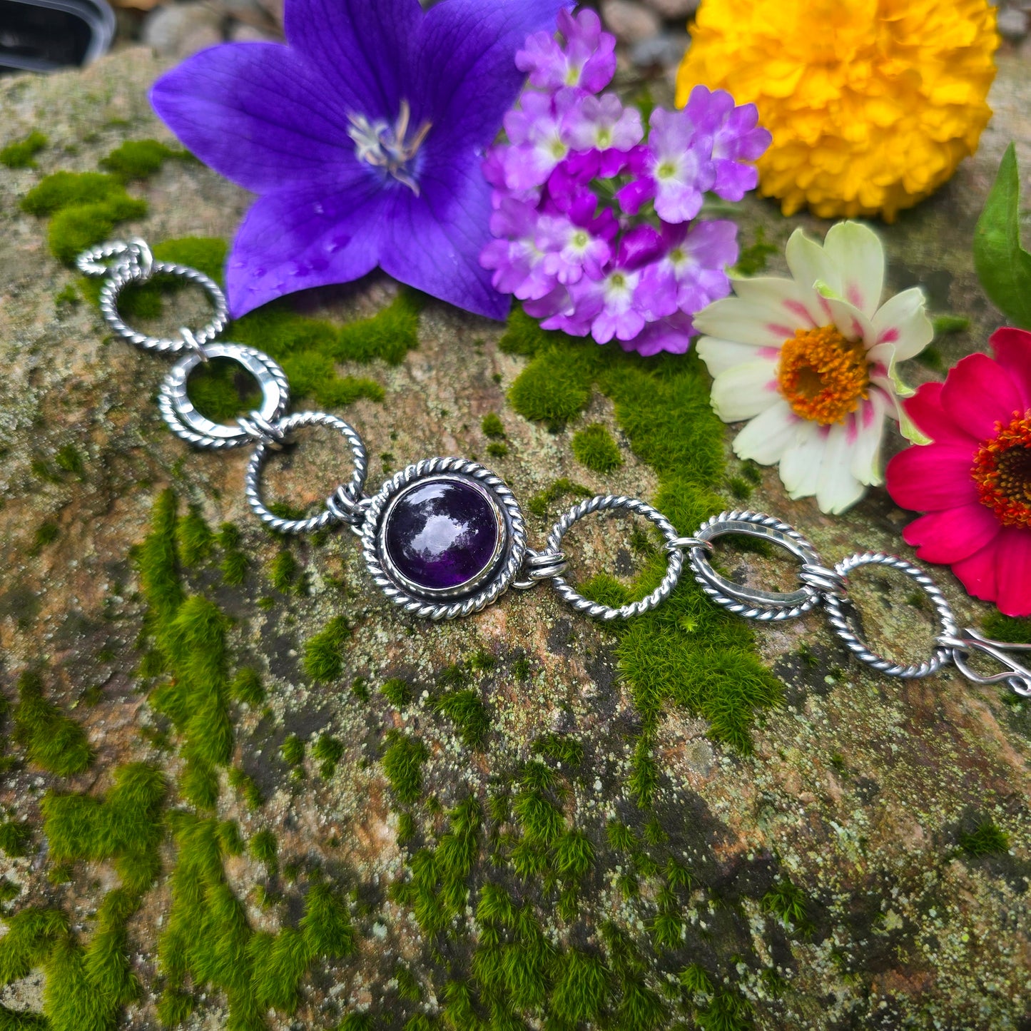 Heavy Twisted Hoop Amethyst Chain Link Bracelet