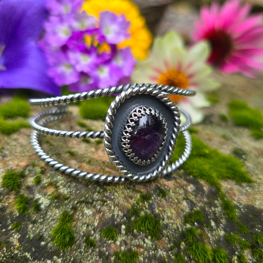 Heavy Twisted Wire Amethyst Cuff Bracelet