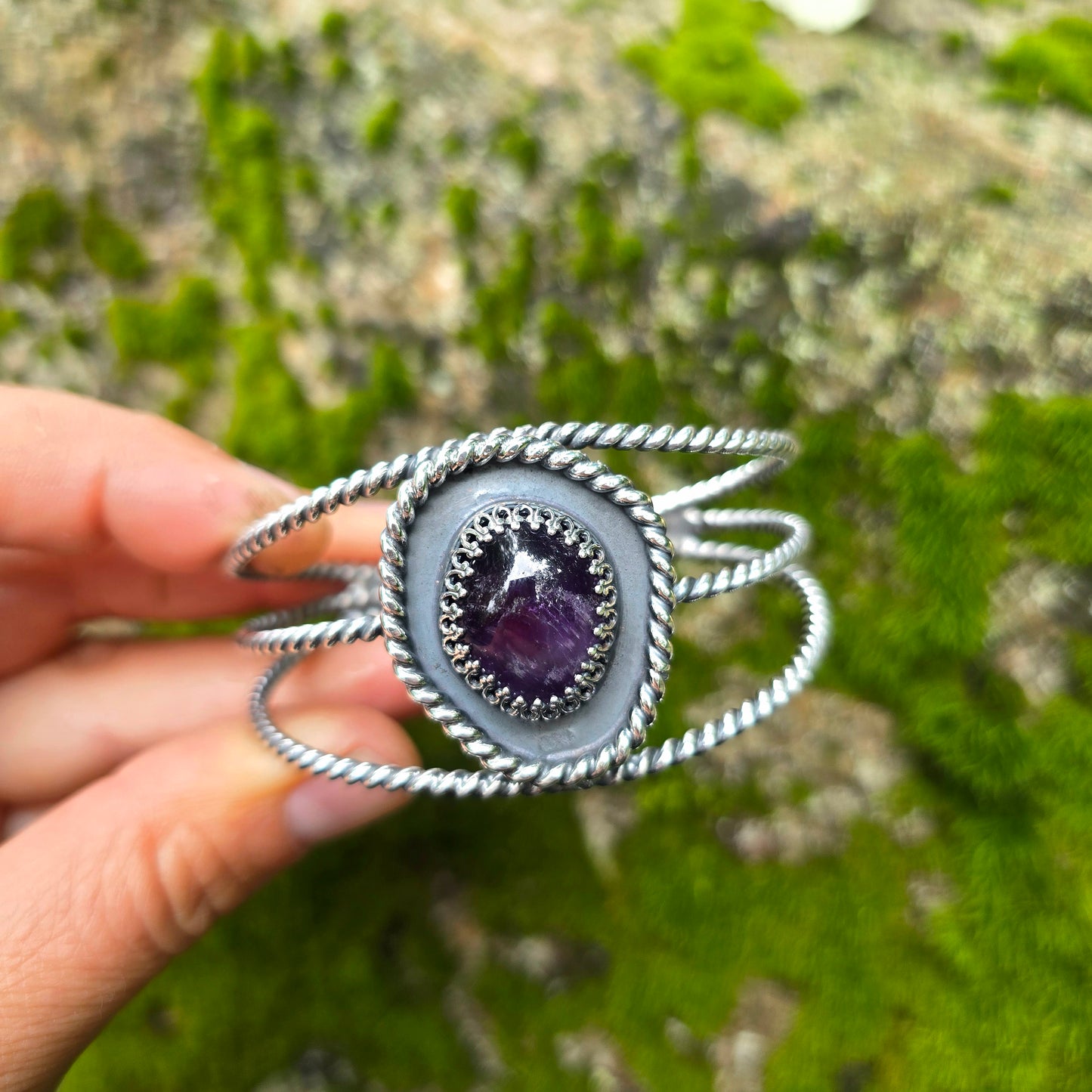 Heavy Twisted Wire Amethyst Cuff Bracelet