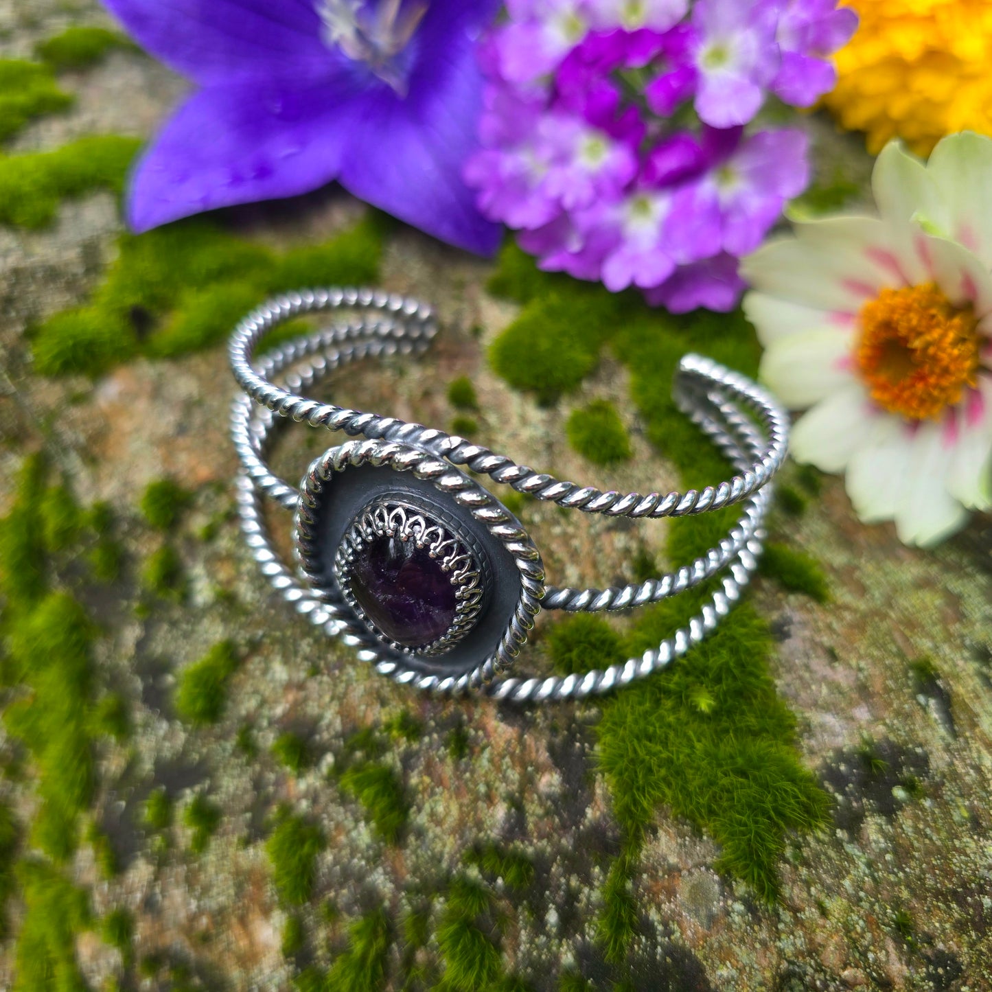 Heavy Twisted Wire Amethyst Cuff Bracelet
