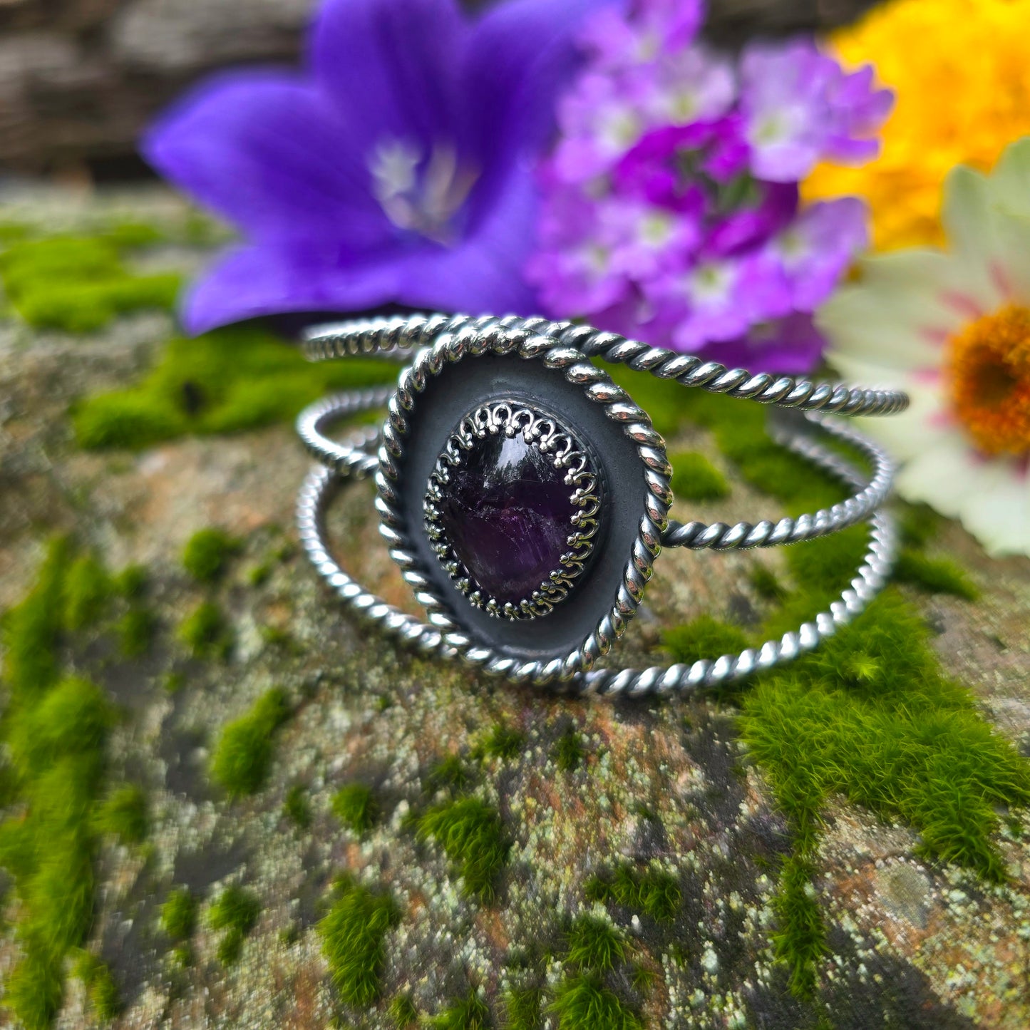 Heavy Twisted Wire Amethyst Cuff Bracelet
