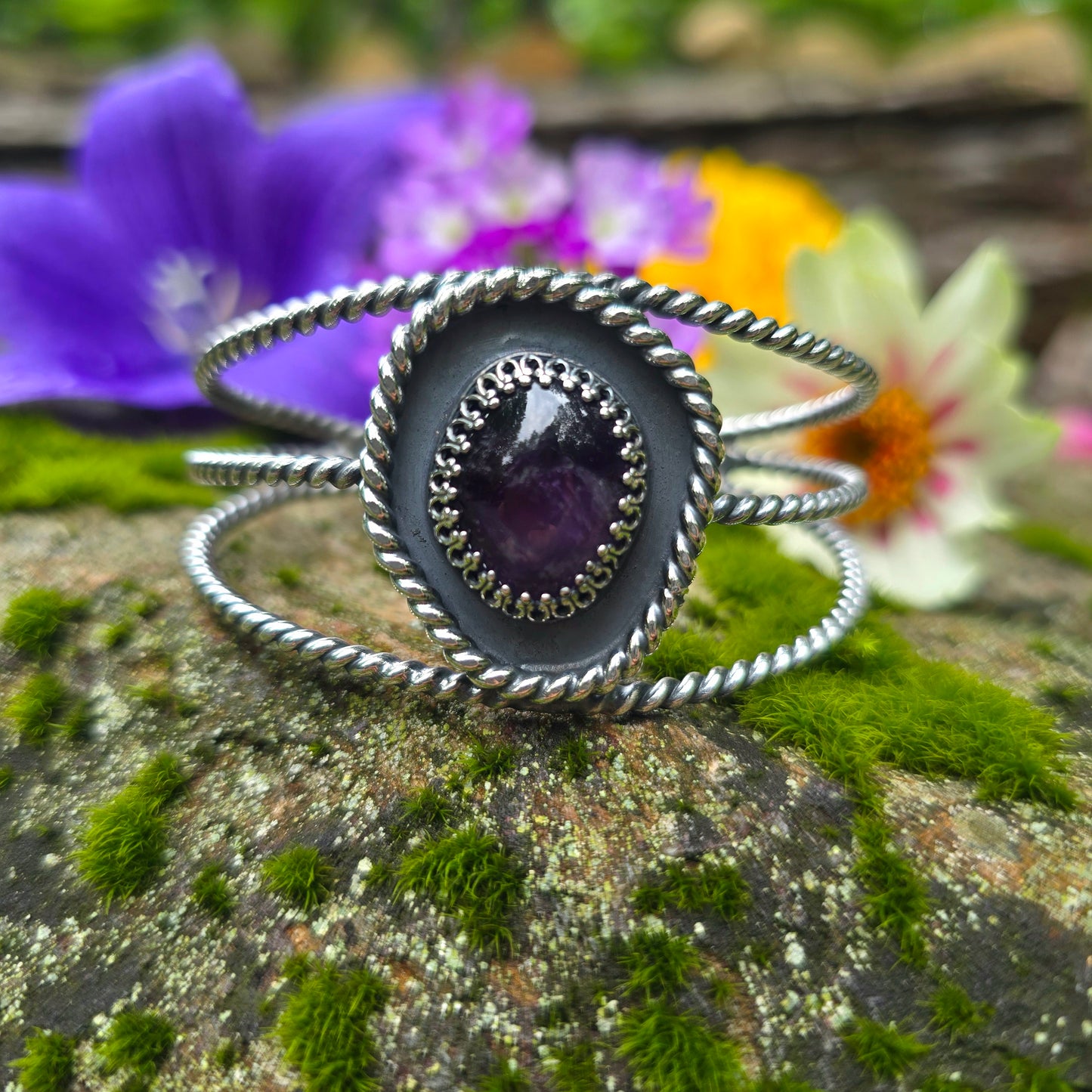 Heavy Twisted Wire Amethyst Cuff Bracelet