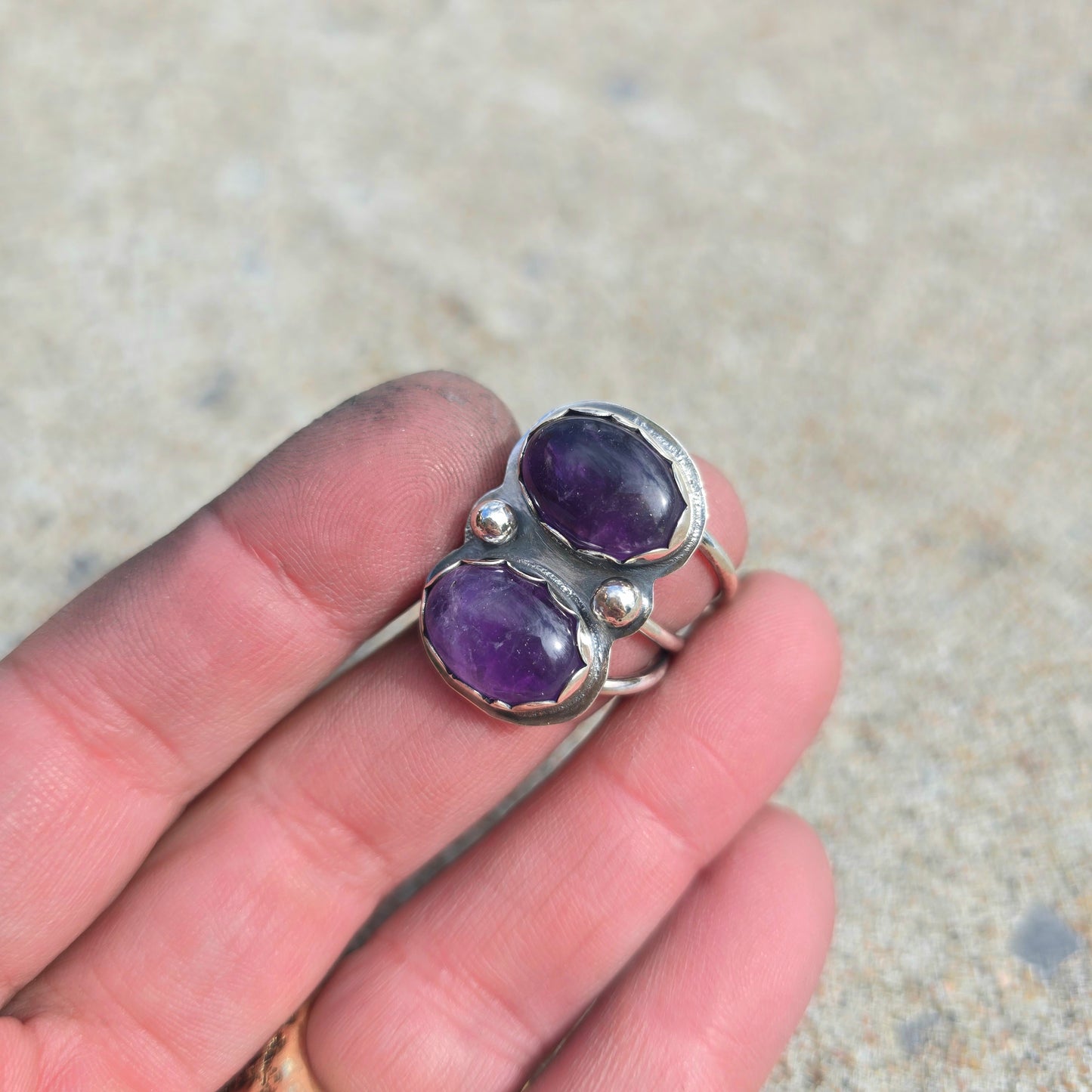 Hand-Forged Double Amethyst Sterling Silver Ring