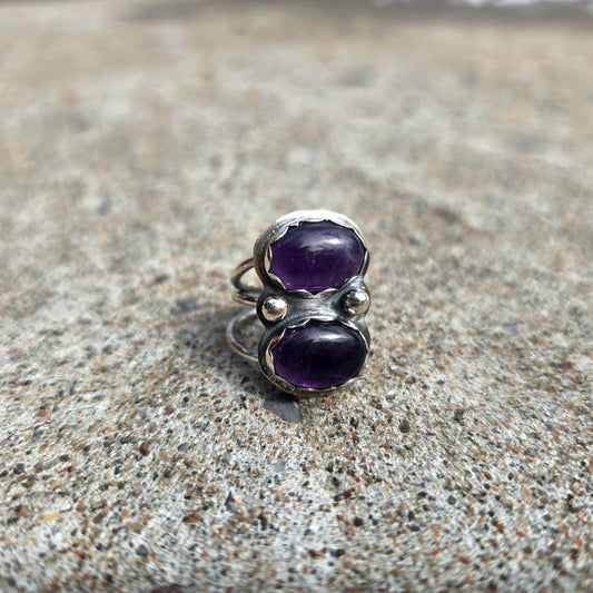 Hand-Forged Double Amethyst Sterling Silver Ring