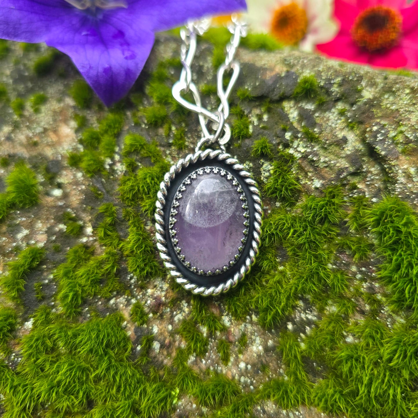 Heavy Twisted Wire Light Purple Amethyst Hand-Forged Sterling Silver Pendant