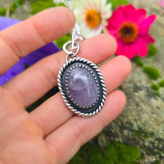Heavy Twisted Wire Light Purple Amethyst Hand-Forged Sterling Silver Pendant