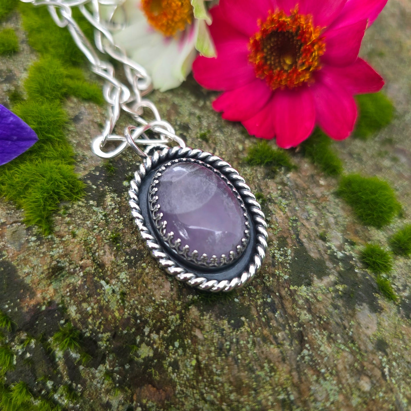 Heavy Twisted Wire Light Purple Amethyst Hand-Forged Sterling Silver Pendant