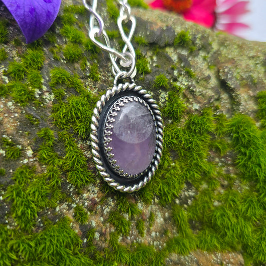 Heavy Twisted Wire Light Purple Amethyst Hand-Forged Sterling Silver Pendant