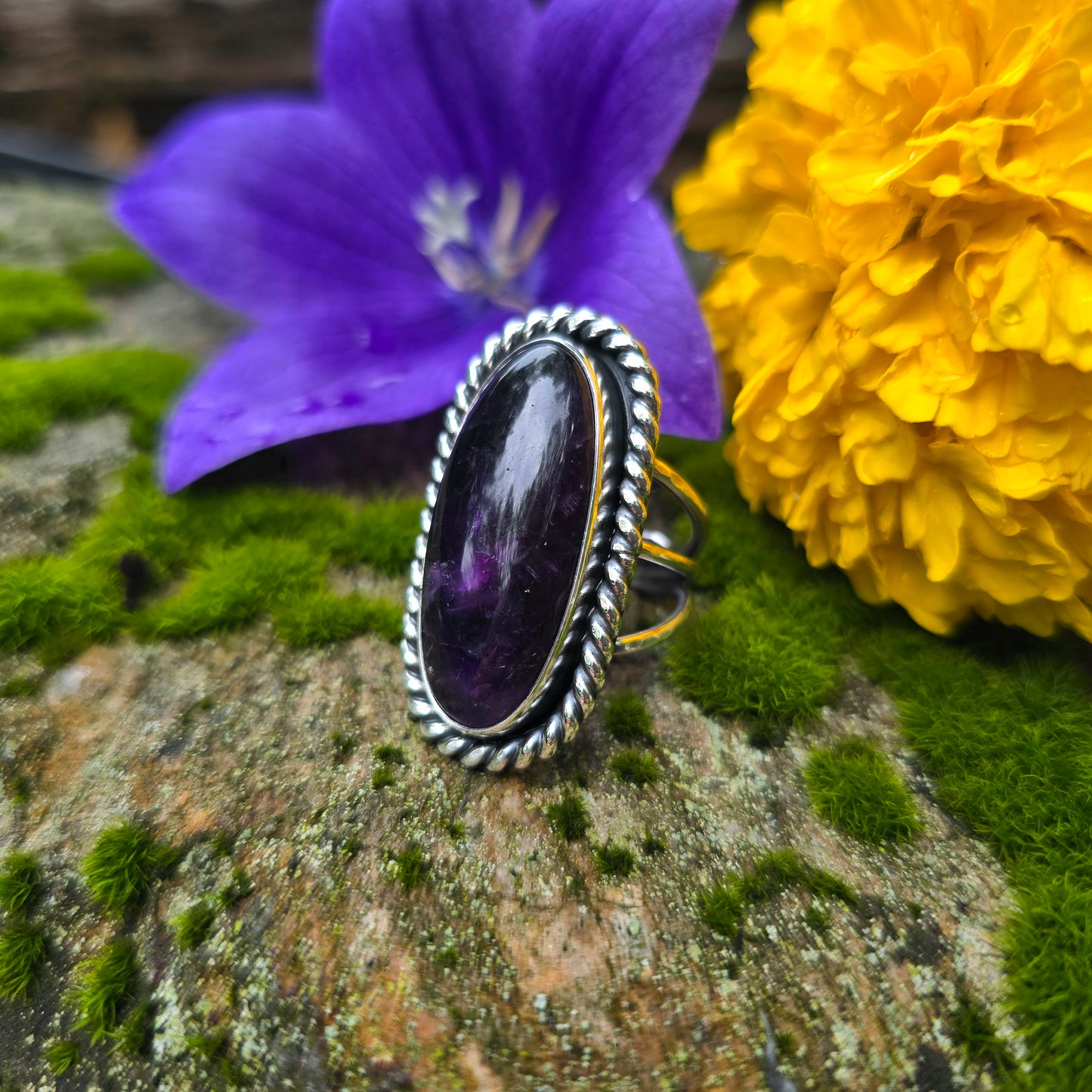 Heavy Twisted Wire Amethyst Hand-Forged Sterling Silver Statement Ring
